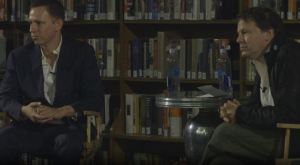 Peter Thiel on left and David Graeber on right