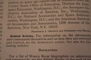 Wernher von Braun's encyclopedia entry in a 1977 World Book Encyclopedia.
