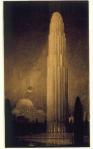 A tower drawing by Hugh Ferriss (the Avery Collection on Flickr)